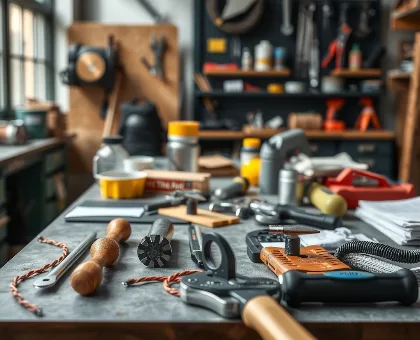The tools and materials of this line of work neatly arranged on a workbench